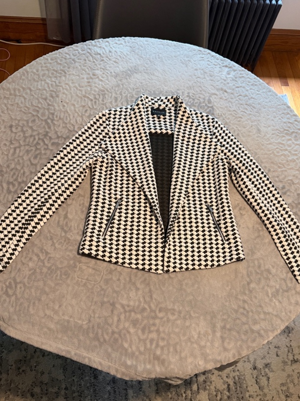 Premise Black & White Houndstooth Zip-Trim Blazer